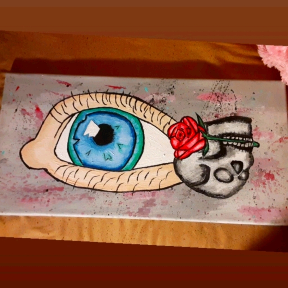 Skull, Eyeball & Rose painting